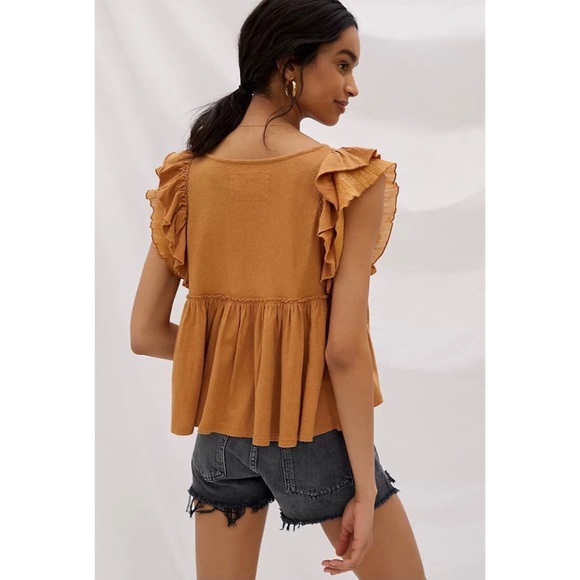 NWT ANTHROPOLOGIE CAROLINE RUFFLED BABYDOLL TOP IN CEDAR - Picture 2 of 7